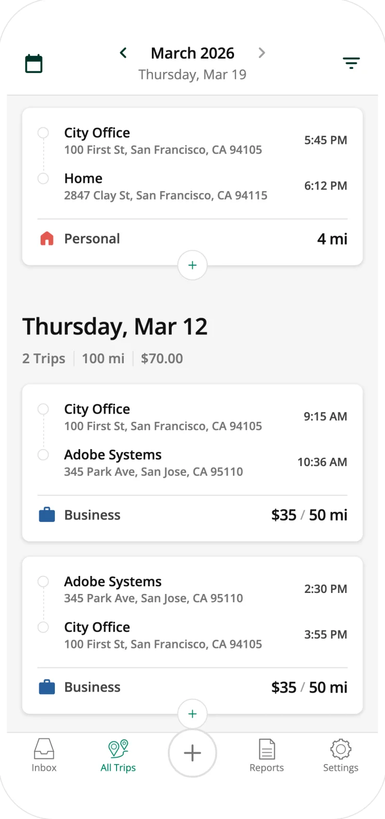 Driversnote app recording a trip