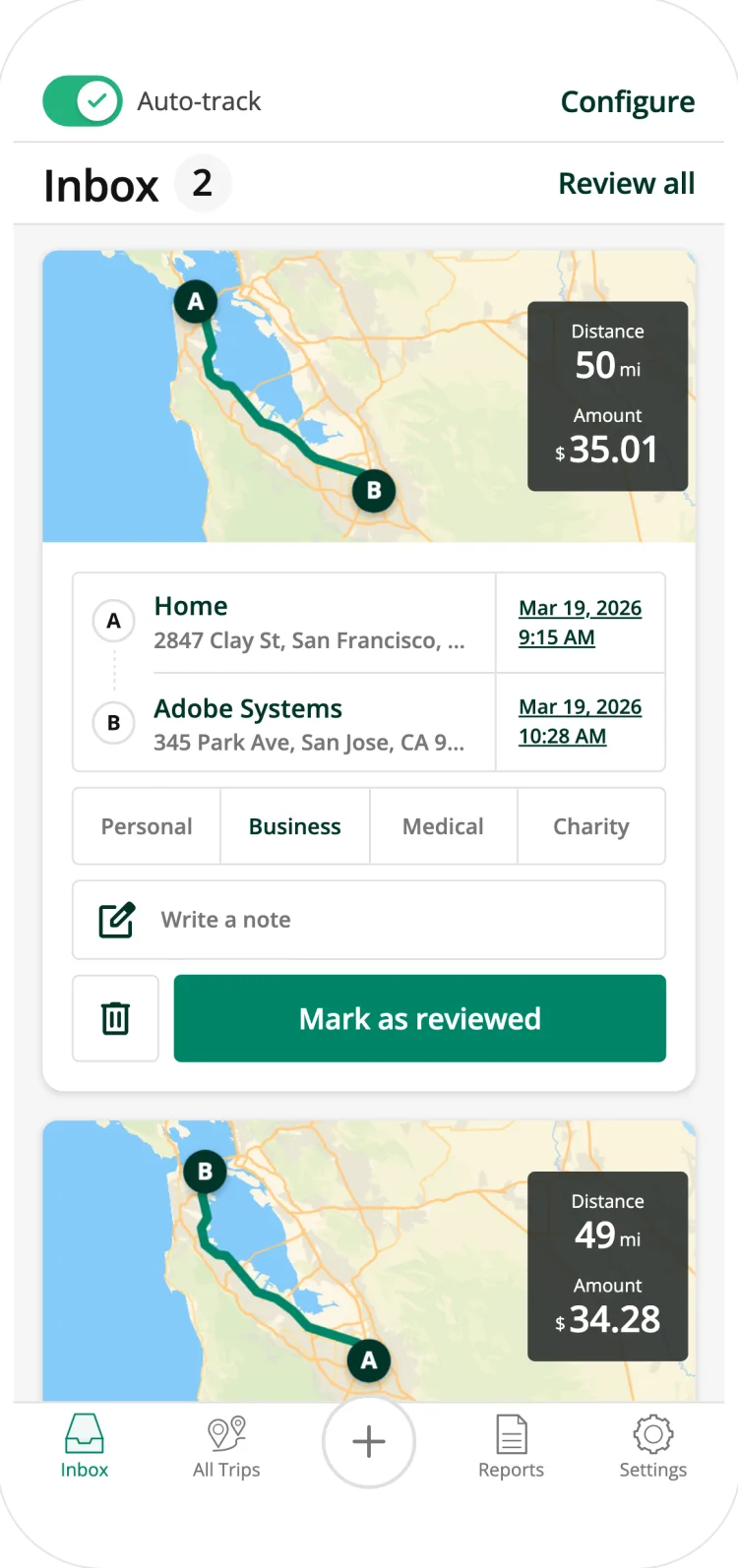 Driversnote classifying trips